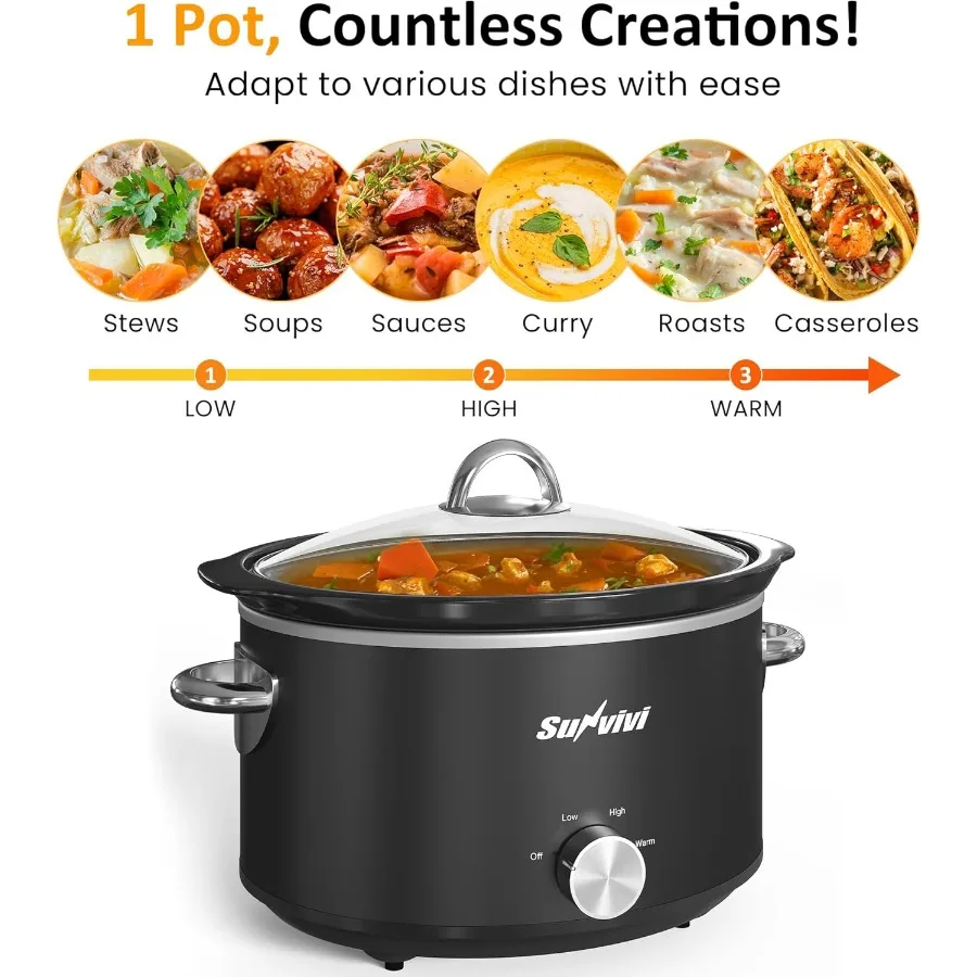طباخ بطيء صغير 4QT سخان طعام صغير مع 3 إعدادات تسخين للاستخدام المنزلي وعاء سيراميك قابل للإزالة مثالي للحفاظ على دفء الوجبات