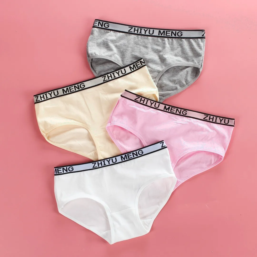 4PC Girls Underwear Cotton 8-12-14 Years Old Sports Letters Breathable Briefs Pupils Teenater Girls Briefs