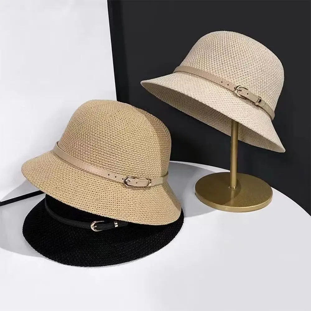 Floppy Wide Brim Sun Hat Summer Sun Protection Casual Caps Leather Buckle Fisherman Hats Women Outdoor Holiday Beach Straw Cap