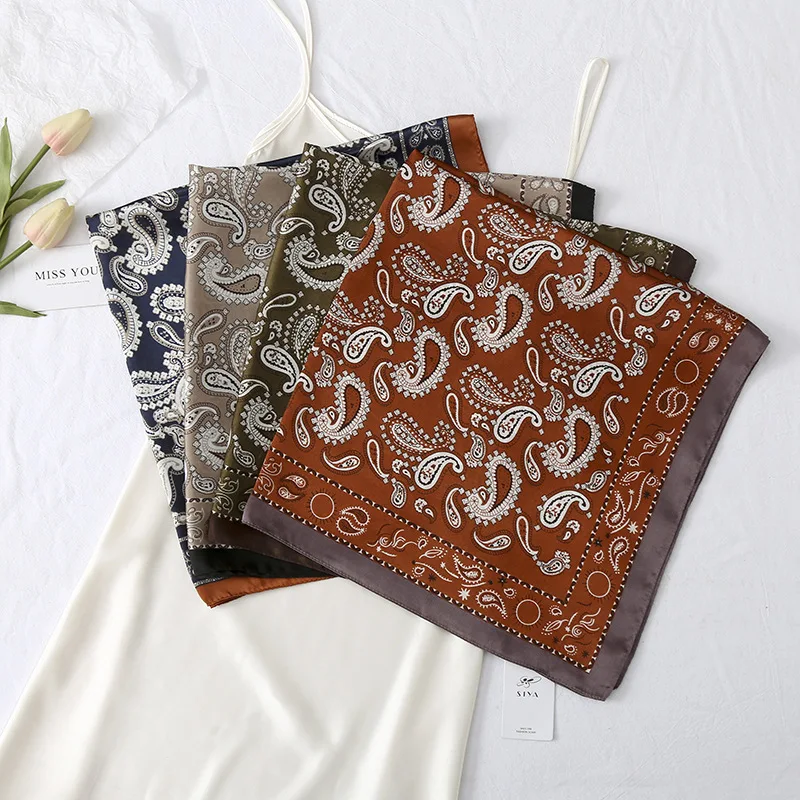 

90*90cm Paisley Silk Satin Hair Scarf Women Kerchief Printed Female Square Bandana Neck Hijab Lady Shawls Scarves Sjaal