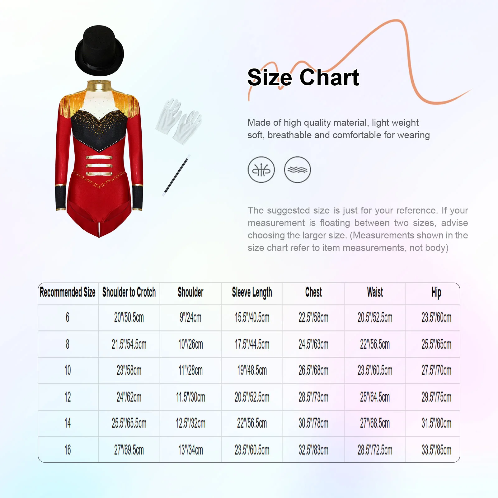 

Kids Girls Circus Magician Dress Up Costume Rhinestones Long Sleeve Epaulets Tassels Crotch Buttons Jumpsuit with Hat Gloves