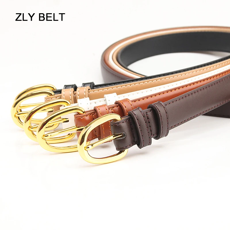 2023 New Fashion Belt Women Men Slender Type PU Leather Material Golden Metal Pin Buckle Versatile Casual Solid Jeans Coat Style