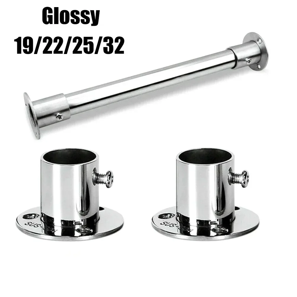 2pcs Stainless Steel Pipe Bracket Tube Support Flange Seat For Wardrobe Hanging Rail Rod Pole Socket End Holder 19-32mm