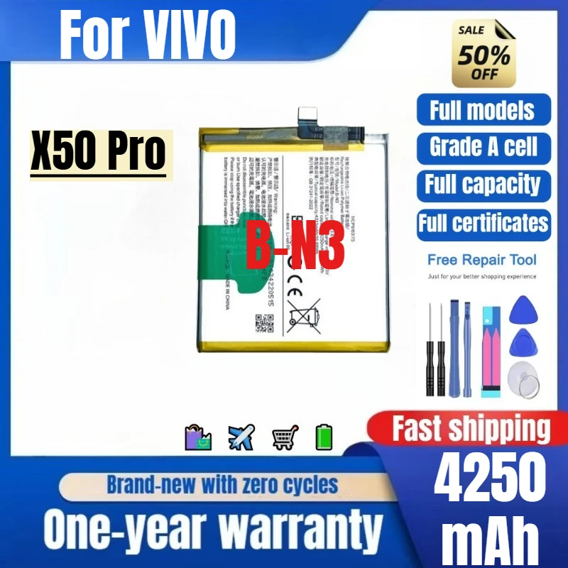 B-N3 for VIVO X50 Pro Mobile Phone Battery 0Cycle High Quality High Capacity Battery Replacement Bateria Grade A Cell with Tools