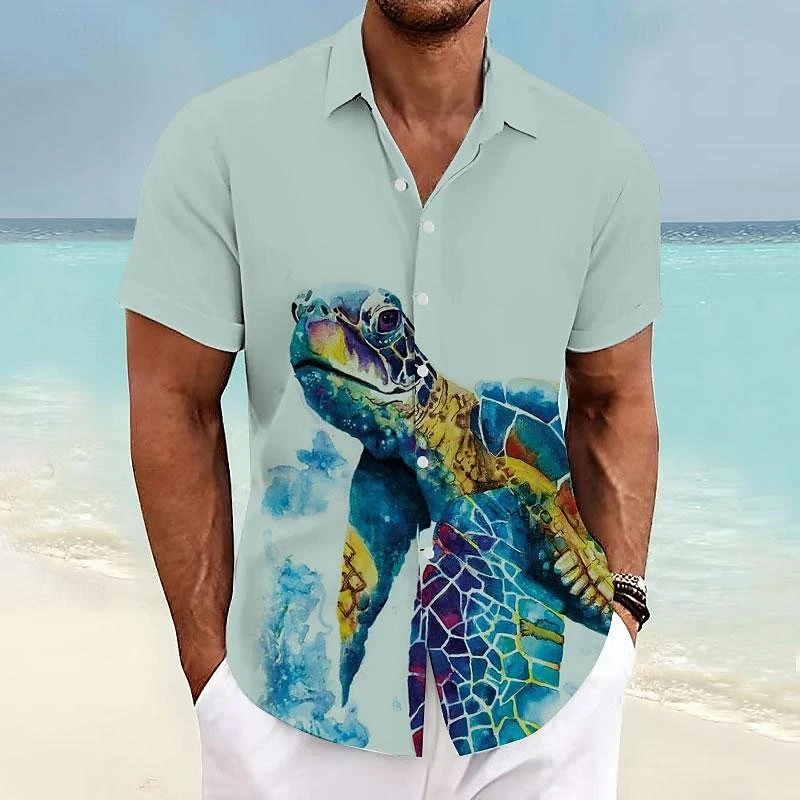 Fashion Sea Turtles Graphic Hawaiian Shirts Summer Trend Short Sleeve 3D Marine Life Printed Beach Shirt Casual Oversized Blouse