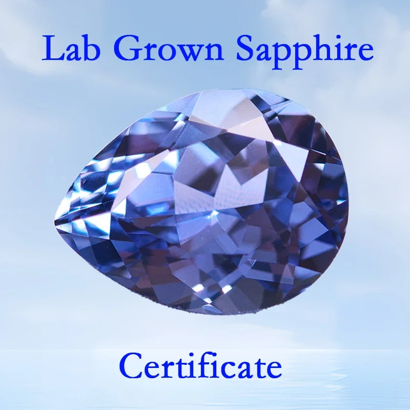 

Lab Grown Sapphire Top Quality Pear Shape Cornflower Blue Color Charms Beads for DIY Jewelry Making Selectable AGL Certificate