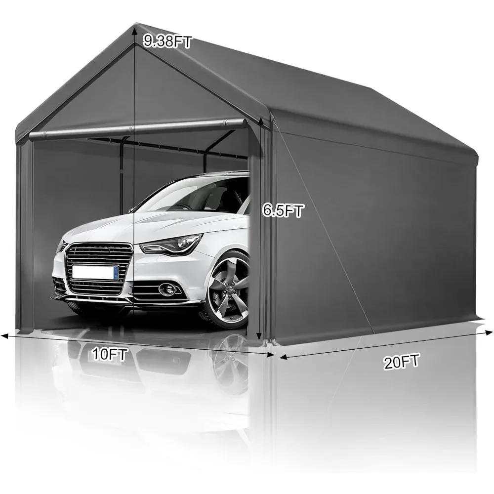 10x20ft Heavy Duty Portable Garage, Car Port with Storage Shed Car Canopy with Removable All-Season Tarp Sidewalls & Doors