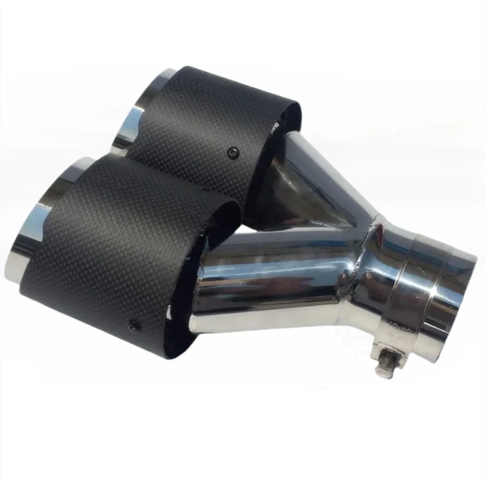 1 Pcs Universal Car Carbon Fibre Tail Throat Silencer Same Length Y-Shaped Double Out Twill Glossy Exhaust Muffler Tip