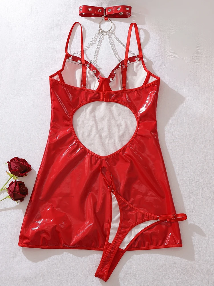 Belamimi Women Shiny Glossy PV - Babydoll Chemise Night 评论和价格
