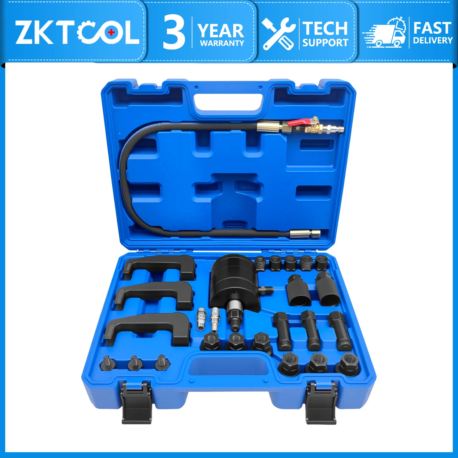 24 Piece Pneumatic Diesel Injector Puller Kit, Pneumatic Injector Extractor Puller Kit with 19 Adapters
