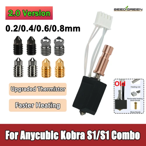 Boquilla de cerámica para Anycubic Kobra S1 Hotend, cabezal combinado Kobra S1, impresora 3d S1C, 24V, 48W, calentamiento rápido 320 ℃   Accesorio para impresora 3D