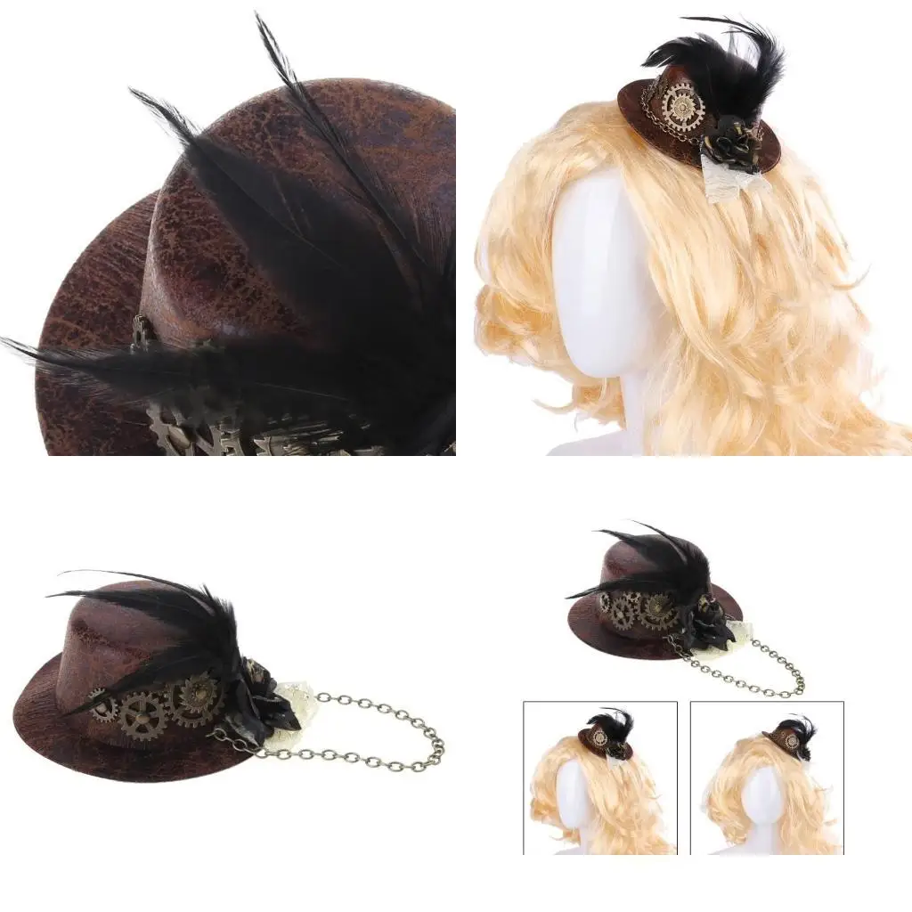 

R1we Steampunk Victorian Gears Mini Top Hat Hat Gothic Cap Clip Clip для женщин Хэллоуин Фотография аксессуары