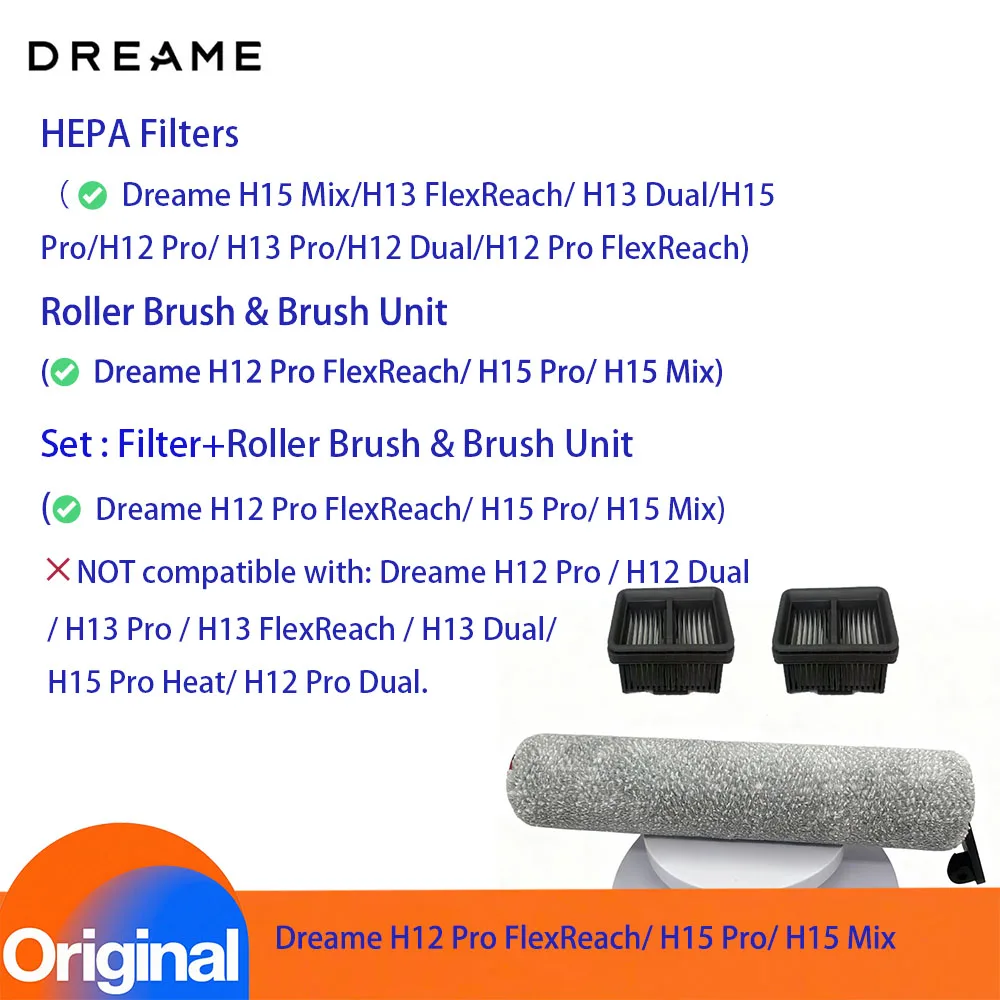 Original Dreame H15 /H12 /H13 Accessory HEPA Filter Roller Brush for T40 Ultra Dry Wet Vacuum Cleaner Spare Parts