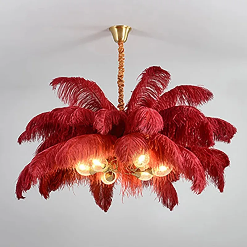 Modern art pendant romantic creative hanging candle stick chandelier with feather shade modern ostrich chandelier