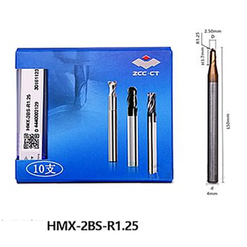 HMX-2BS-R1.25 ZCC.CT HMX-2BS Two edge straight shank Micro diameter ball end mill D2.50R1.25*4*3.7*50 2F Ball Nose End Mills