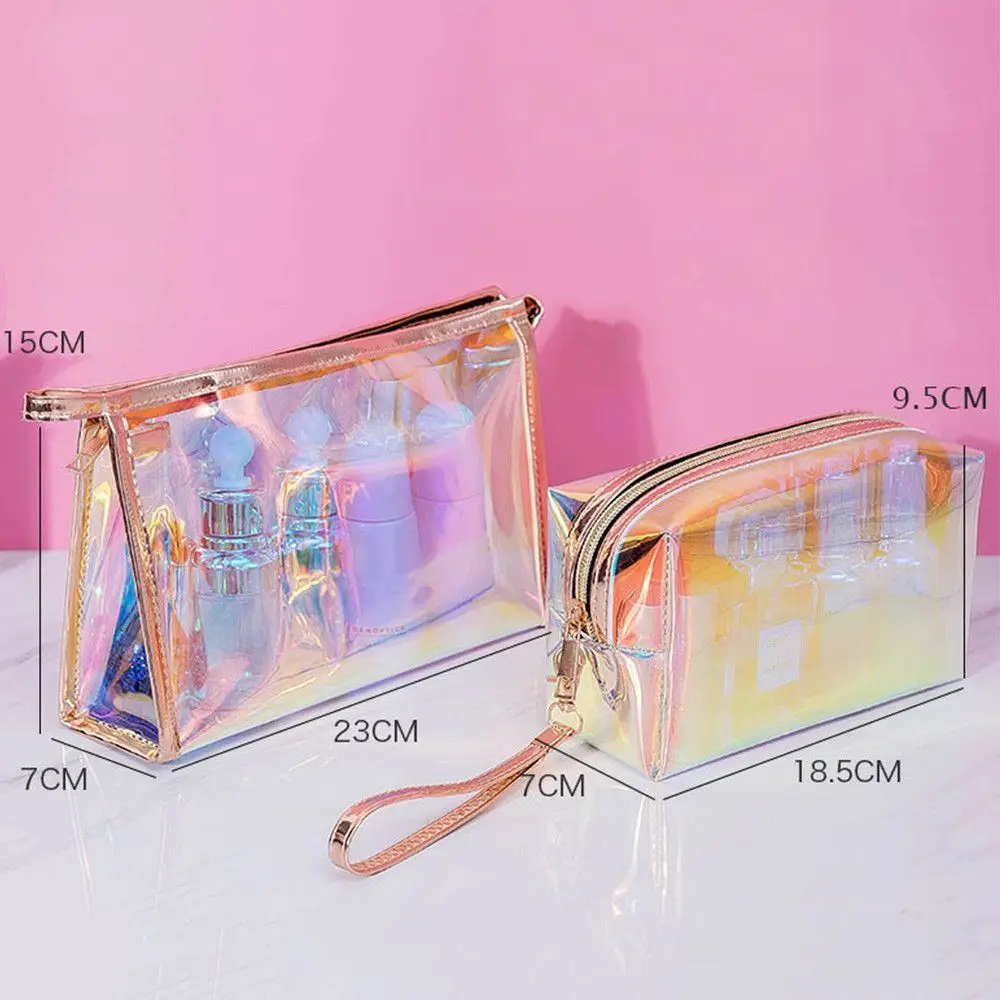 Laser Cosmetic Bag Women Makeup Case PVC Transparent Beauty Organizer Pouch Female Jelly Bag Lady Make Up Pouch