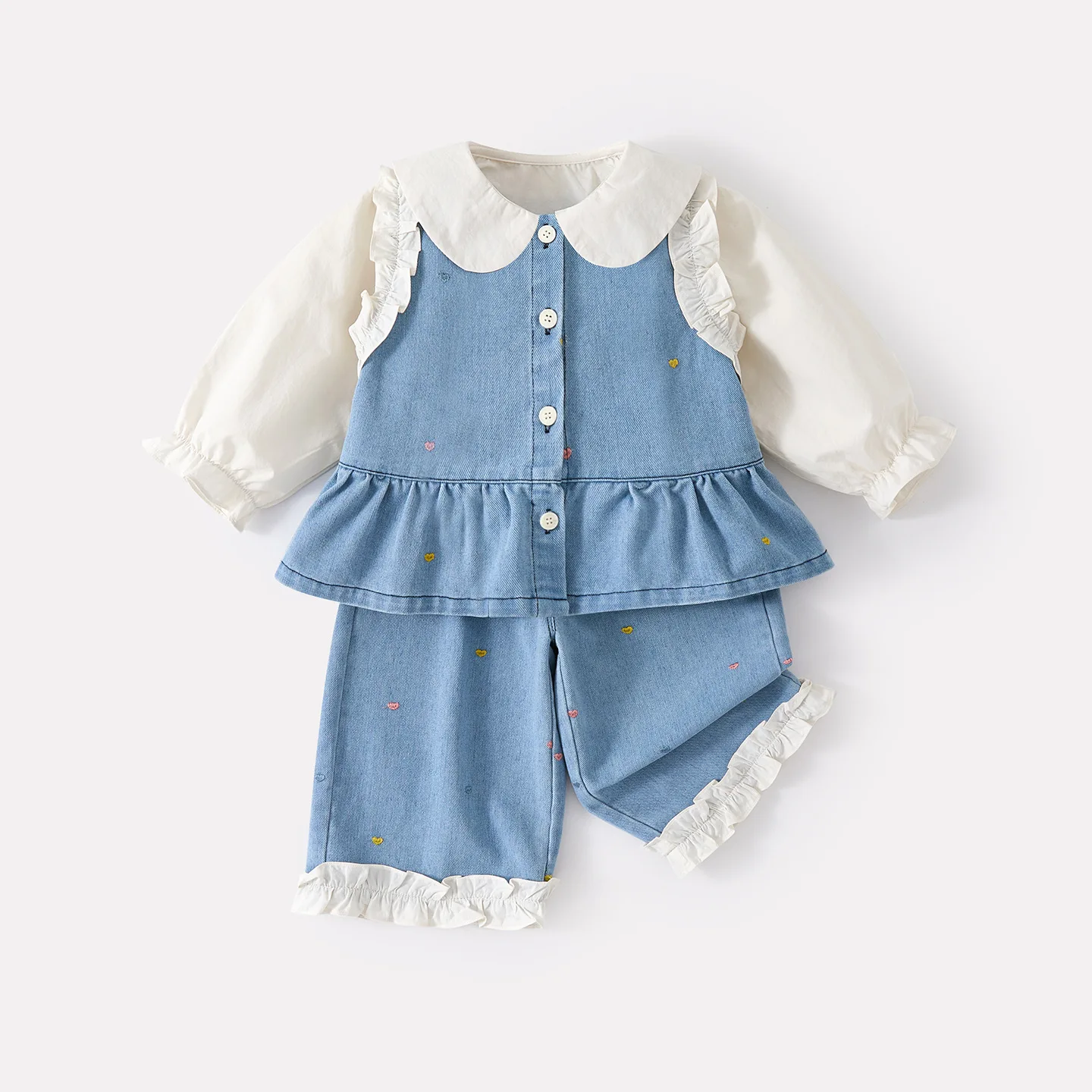 2026 Spring and Autumn New Baby Cowboy Three Piece Set Baby Girl Tank Top Doll Shirt Lace Wide Leg Pants Suit