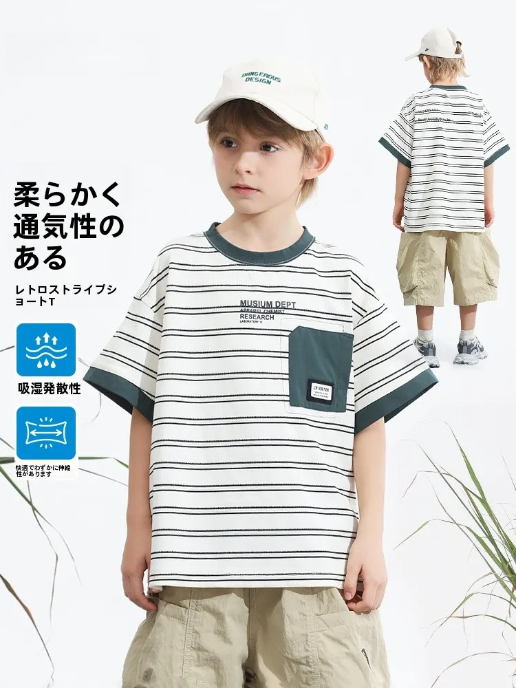 andyjekel-ボーイズ半袖-tシャツ-ストライプ-ハーフスリーブ-ファッショナブル-夏-カジュアル-コットン-ポリエステル-ブレンド-キッズ-トップス