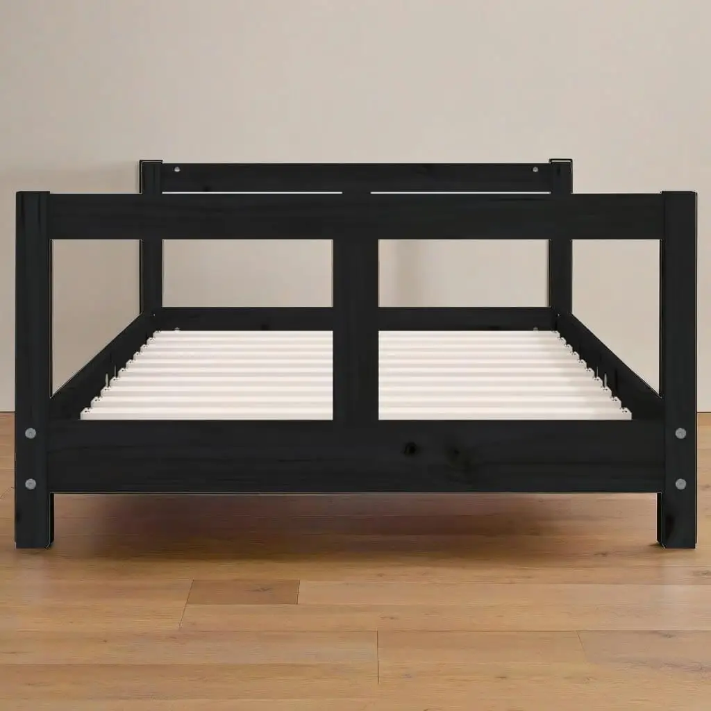 Stylish Black Kids Bed Frame 80x160 cm - Durable Solid Wood Pine for Cozy Sleep