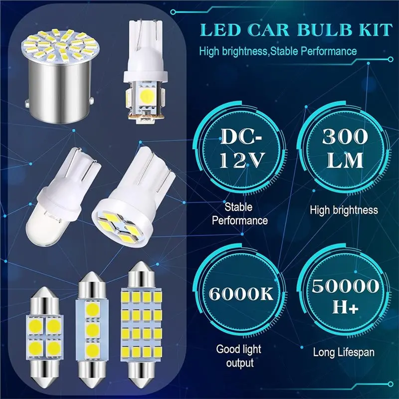 Interior Lights LED Car Bulb Kit Set 70 Pcs Dome Light 31 36 41 Mm 12V De3175 For Read Door Trunk Glove Box License