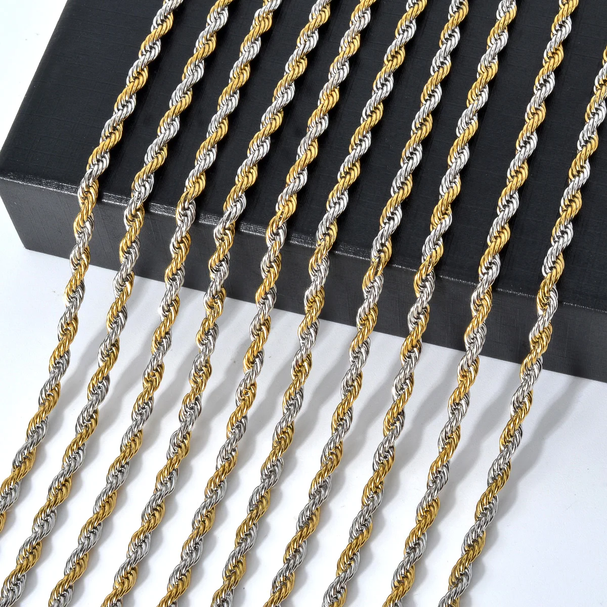 Vintage Stainless Steel Twisted Chain Necklaces For Men Women 3mm/5mm Two Tone Choker Waterproof Never Fade Jewelry Wholesale