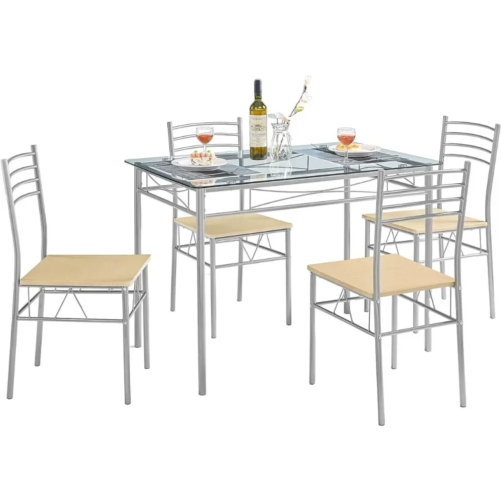 

Dining Set 4 Chairs Free Shipping 5 Piece Dining Table Set for 4 With Chairs Small Space Dinning Tables Sets Silvery Glass Top