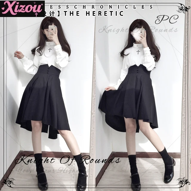 Diseño Original primavera otoño Retro británico gótico oscuro falda SK de cintura alta señoras negro delgado y pantorrilla falda Irregular para mujer