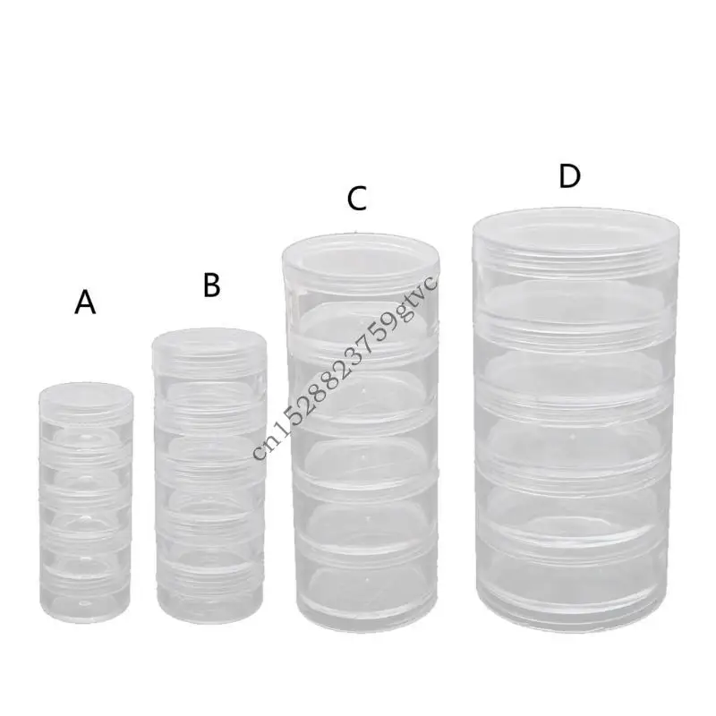 

D0UF 5 Layer Cylinder Stackable Bead Containers Plastic Round Clear Storage