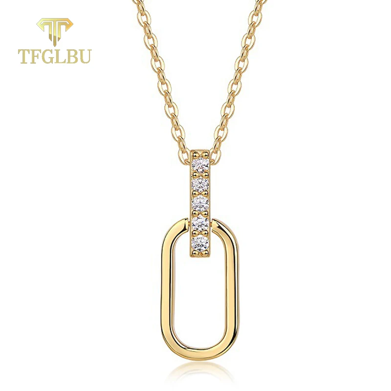 TFGLBU 18k Gold Plated Gothic Oval Pave Moissanite Necklace for Women 925 Sterling Silver Pendant French Rock Party Jewelry Gift