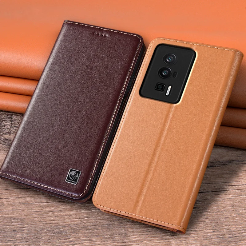 

For XIAOMI POCO F5 Pro F5Pro 5G Flip Case Napa Texture Magnetic Cover Luxury Cowhide Genuine Leather Card Pocket Wallet Cases