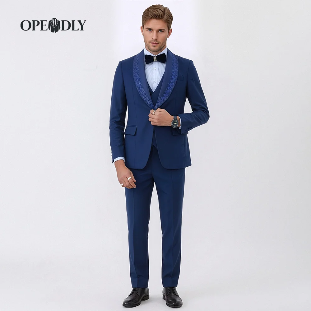

OPEODLY Men's Slim Fit 3 Piece Tuxedo Suit - One Button Blazer Jacket Vest Pants Set for Formal Wedding And Business Occasions