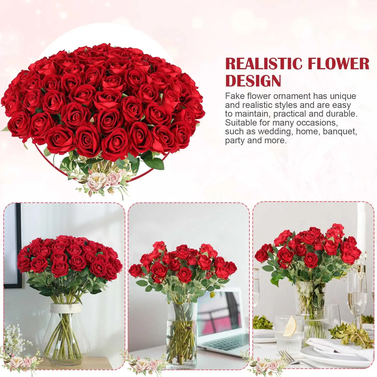 الورود الاصطناعية مع سيقان طويلة الورود وهمية الزهور ديكور منزلي للزفاف باقة الزفاف لتقوم بها بنفسك ترتيب الطاولة هدية عيد الحب #5