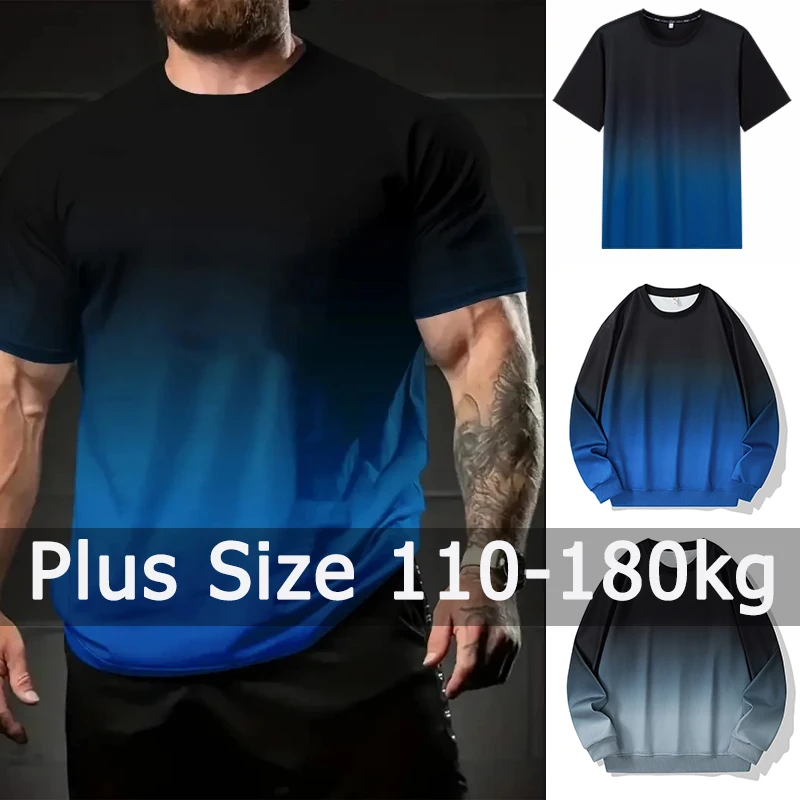 Plus Size Oversized Sweatshirt Men T-shirt 110-180kg 5XL/6XL/7XL Loose Gradient Round Collar Leisure Tops Big Size Men Clothing