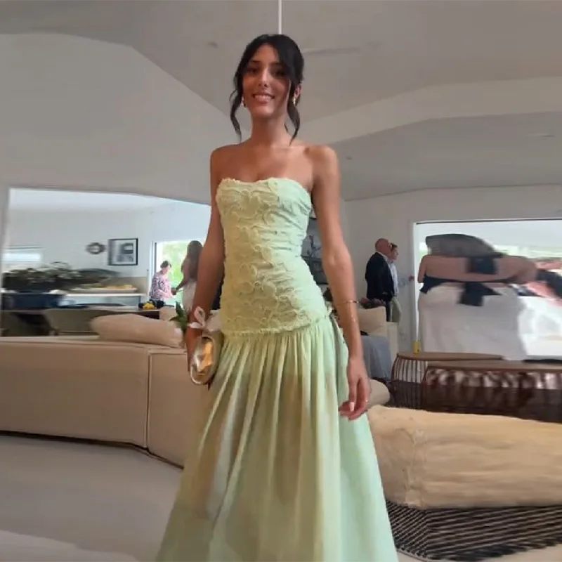 2026 Nieuwe Elegante Mintgroene Bandloze Maxi Jurk met Chic Roze Gestructureerd Lijfje en Zwierige Chiffon Rok Zomerfeest Boho Vakantiejurk