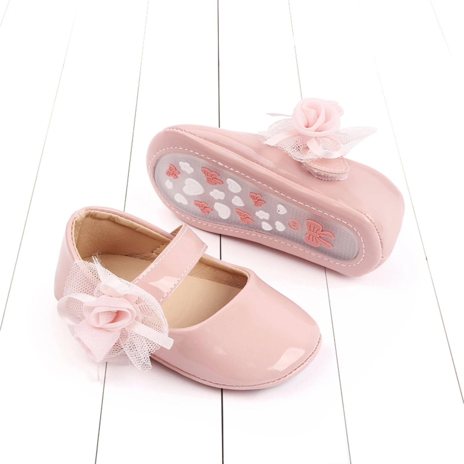 Toddler Baby Girls Mary Jane Flats Soft Sole Flowers PU Princess Shoes Wedding Dress Shoes for Party Birthday Footwear