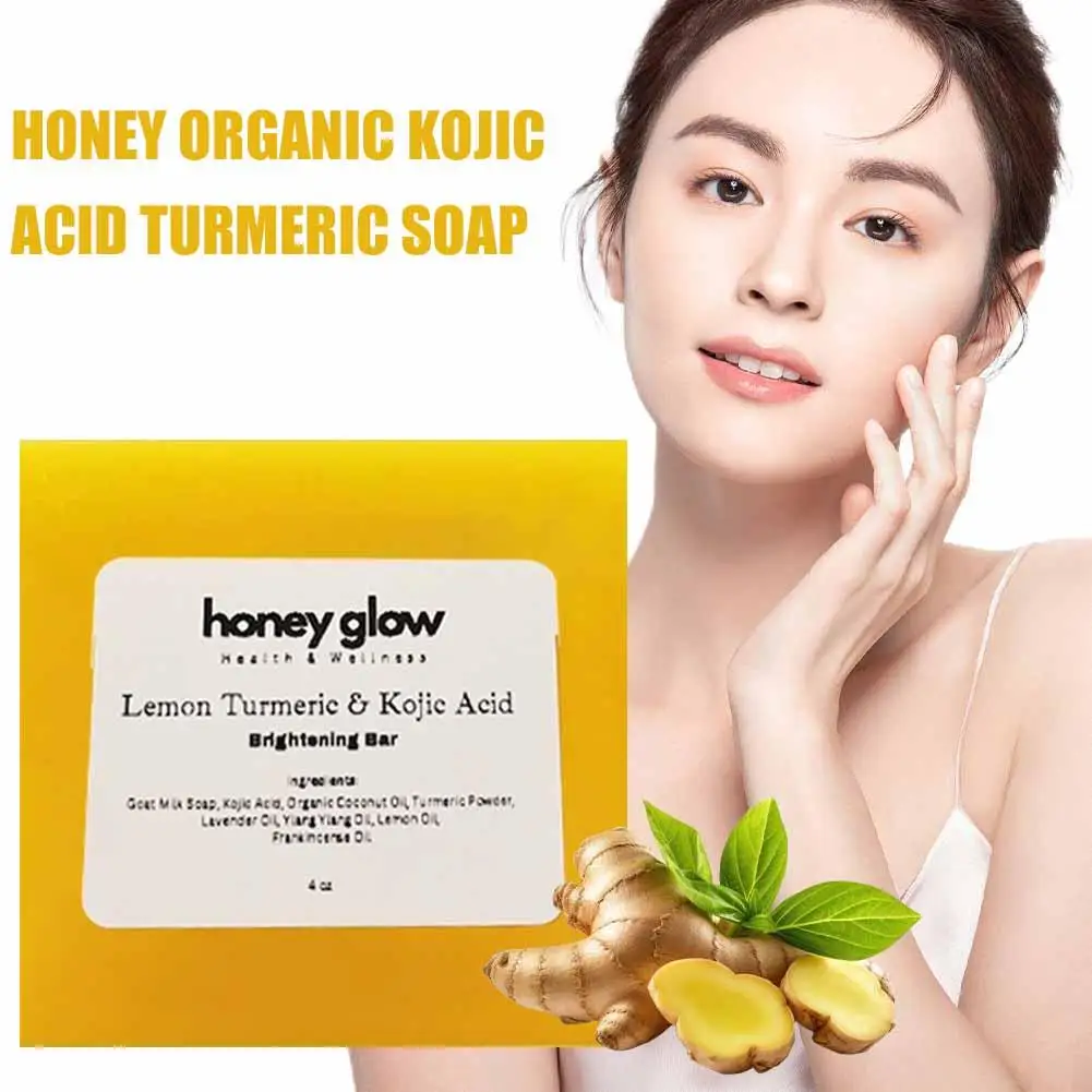 Honey Glow cytryna kurkuma mydło z kwasem kojowym oczyszczanie naturalne mydło wyrabiane ręcznie wrażliwej skórę mydło z kurkumą w kostce kwas kojowy