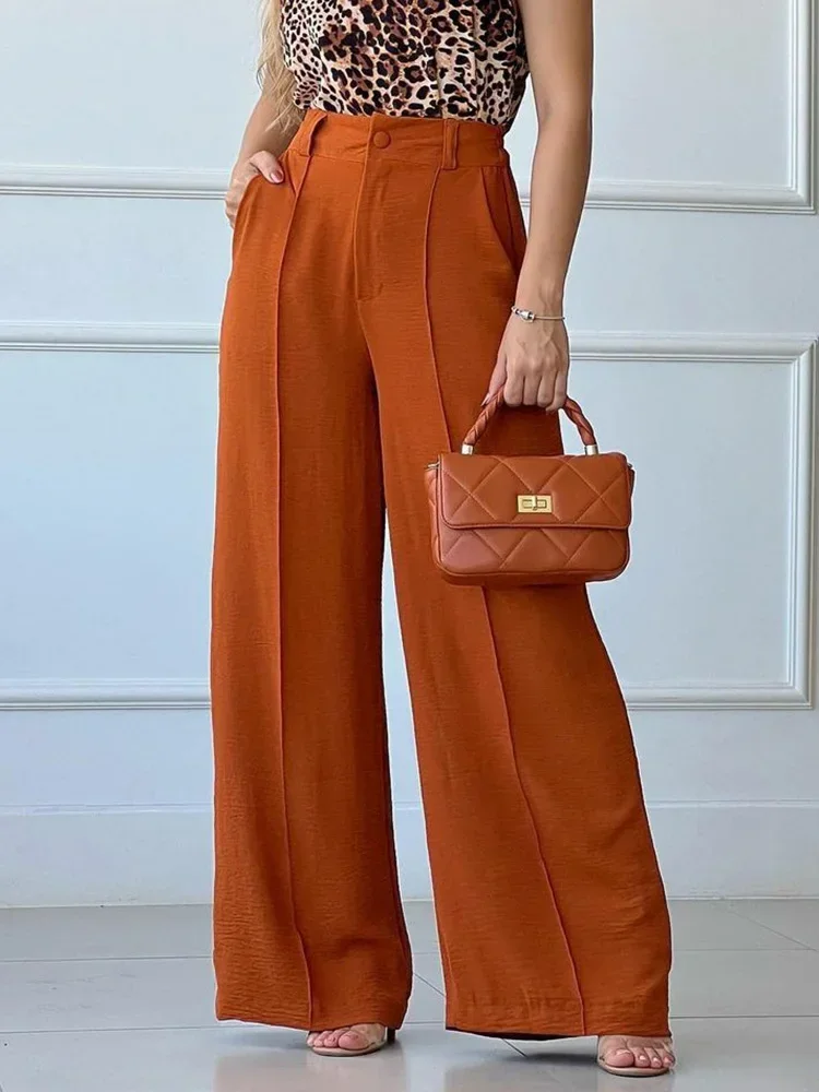 

Solid Pleated Women Casual Wide Leg Pants