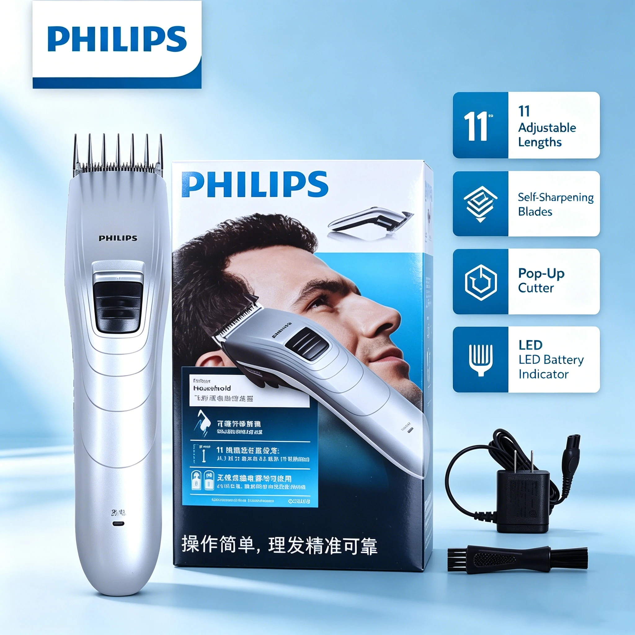 Philips QC3150/15 Electric Hair Clipper 11 Speed 0.5-21mm Pop-up Cutter Low Noise Skin-friendly Hair Trimmer for Home Use