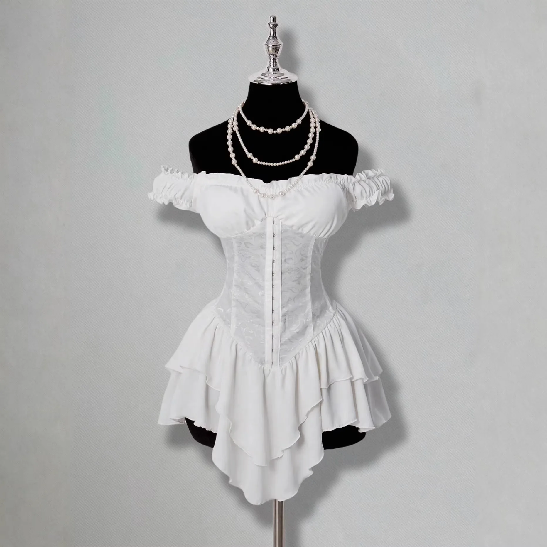 

Jacquard Pleated Ruffles Hem Dress Multi-layer A-line Chiffon Dresses Women Fashion Sexy Slim Short Dress Summer Party Clubwear