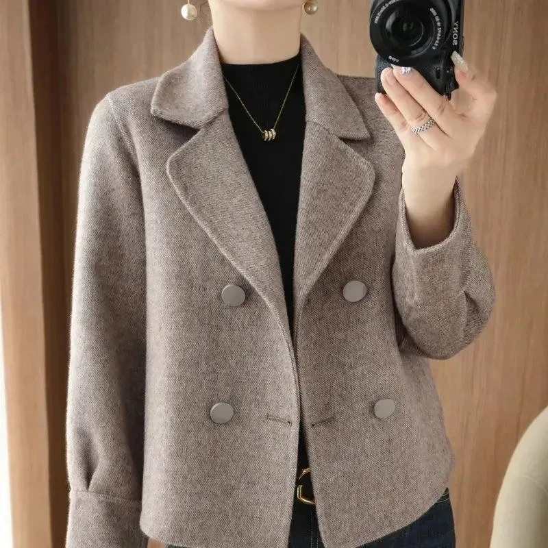 Double Sided Woolen Coat Women\'s Autumn Winter New Fashion Suit Turndown Collar Short Jacket Versatile Long Sleeve Warm Outwear