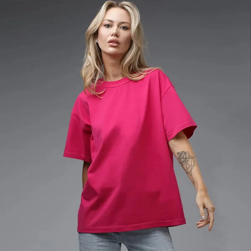 2024 New Spring/summer Solid Color T-shirt Women's Loose Round Neck Versatile Casual Short Sleeved Top