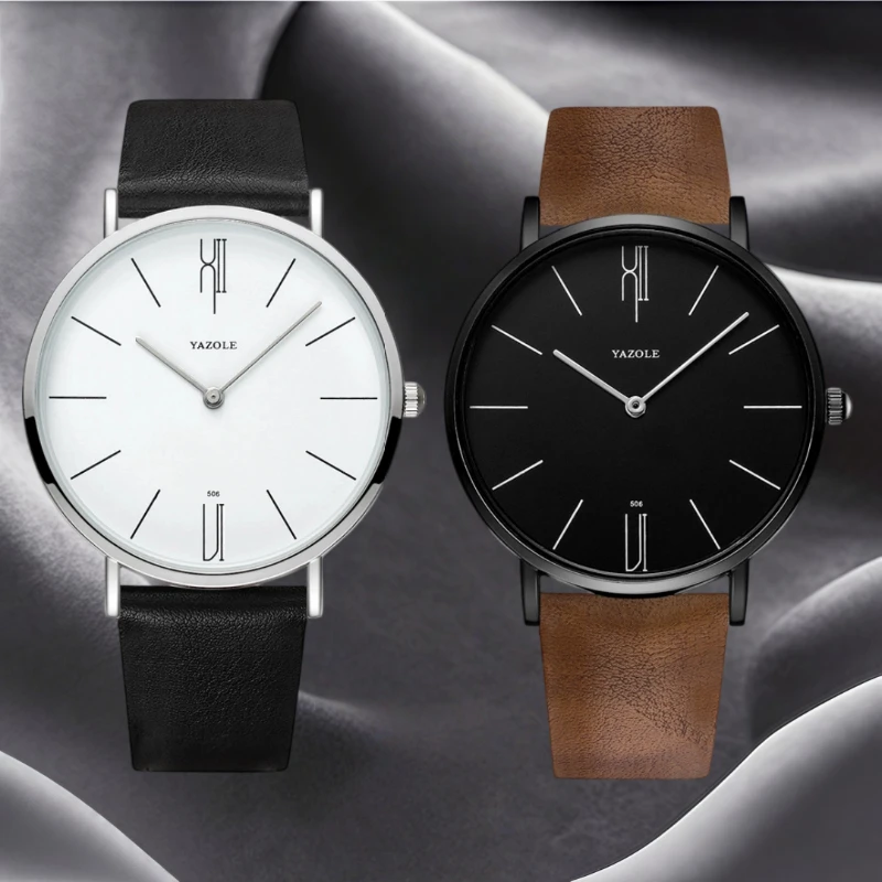 2pcs Men's Watches Fashionable Couples Quartz Wrist Watch Set Minimalist Casual Leather Band Women Watches Gift for Holiday
