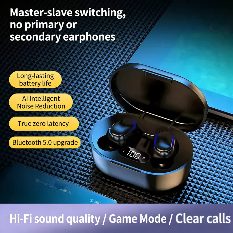 Audífonos Inalámbricos E6S Bluetooth 5.3 TWS con Cancelación de Ruido, Micrófono HD, Bajos Profundos, Emparejamiento en un Solo Paso para Juegos y Llamadas