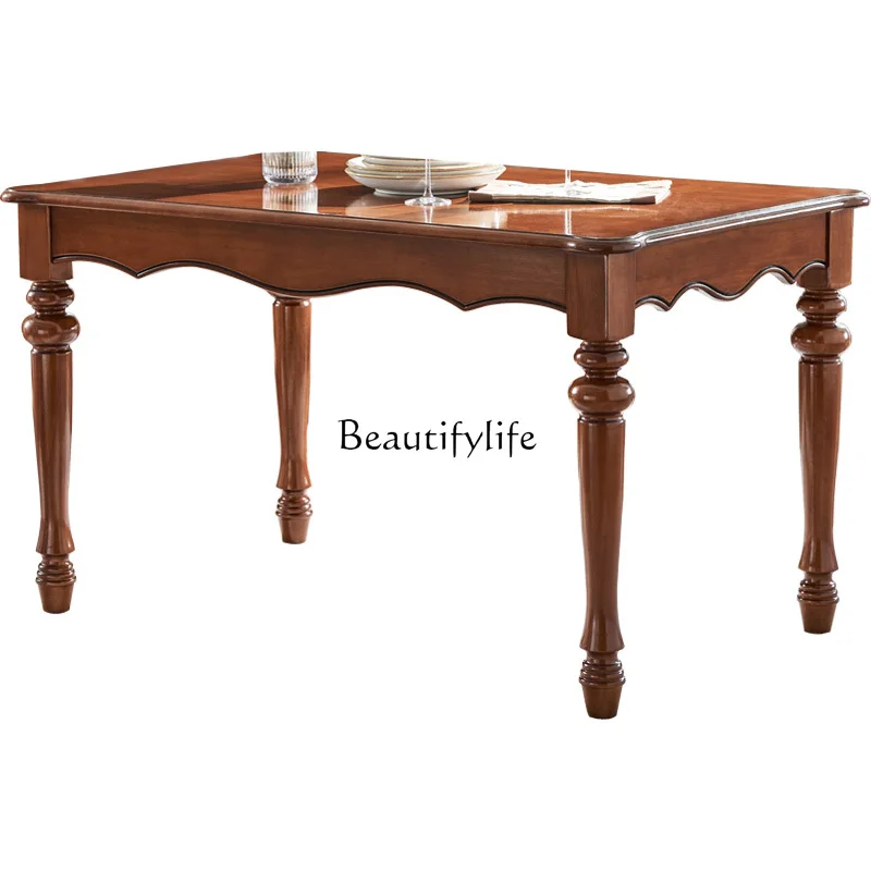 

American-Style Solid Wood Dining Table Rectangular European-Style Simple Dining Tables and Chairs Set