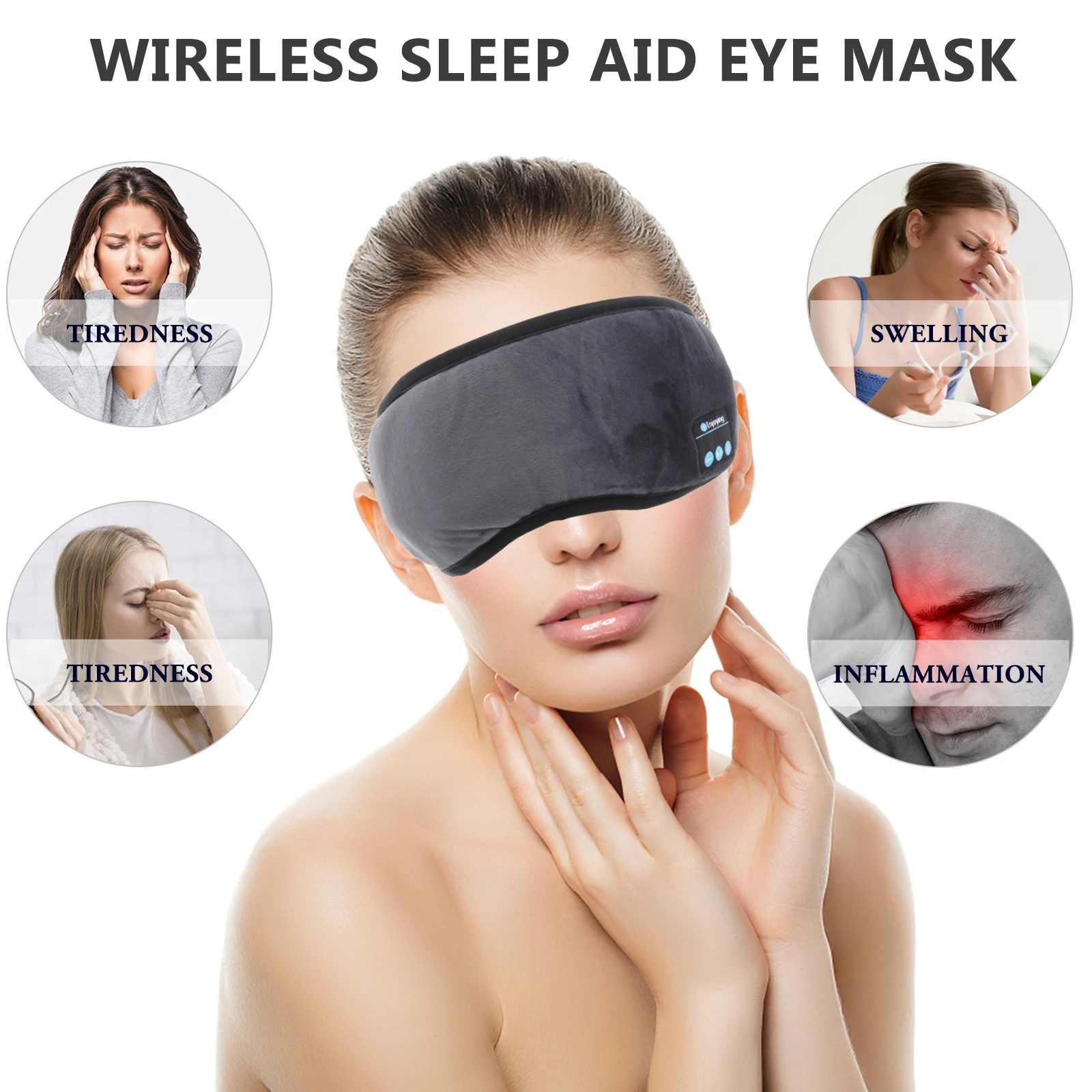 

Беспроводные наушники для сна -01, серая регулируемая маска для глаз с повязкой на глаза, дорожная музыкальная гарнитура, микрофон громкой связи для сна