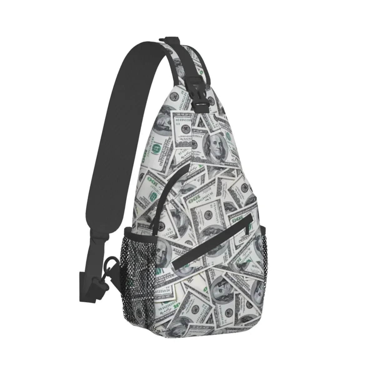 100 Dollar Bills USA Sling Bag Chest Crossbody Shoulder Sling Backpack Outdoor Sports Daypacks Money Pattern Cool Bag