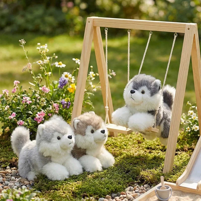 

New Cuddly Sitting Little Wolf Dog Alaska Plush Toys Soft Fluffy Husky Puppy Doll Lovely Companion Pets Children Birthday Gift
