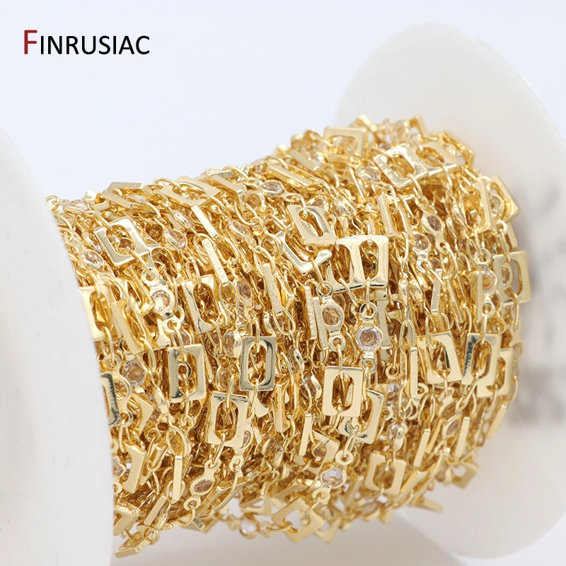 

14K Gold Plated Brass with Zircon Link Chains For Jewelry Making,DIY Necklaces Bracelets Accessories,Wholesale Bulk Chain
