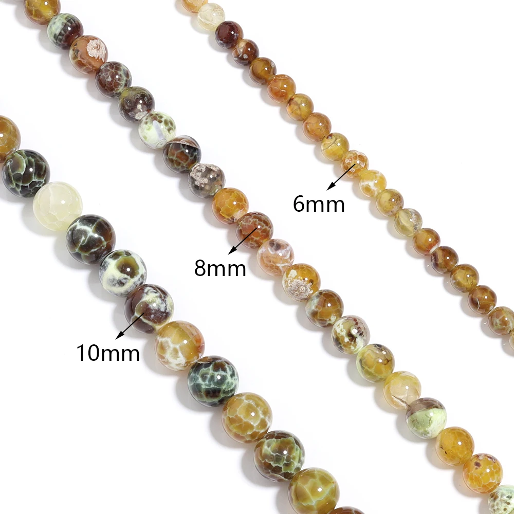 1 Strand 6 8 10mm Natural Stone Fire Agates Beads Amber Color Round Loose Spacer Beads For Jewelry Making DIY Bracelets Necklace