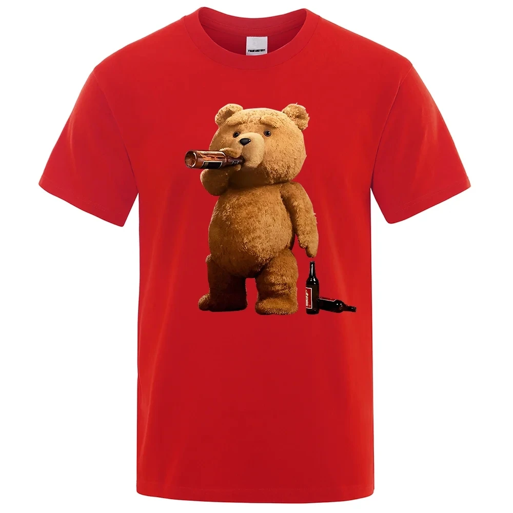 Lovely Ted Bear Drink Beer Poster Funny Printed T-Shirt Men Fashion Casual Short Sleeves Loose Oversize Tee Street Hip Hop Tops